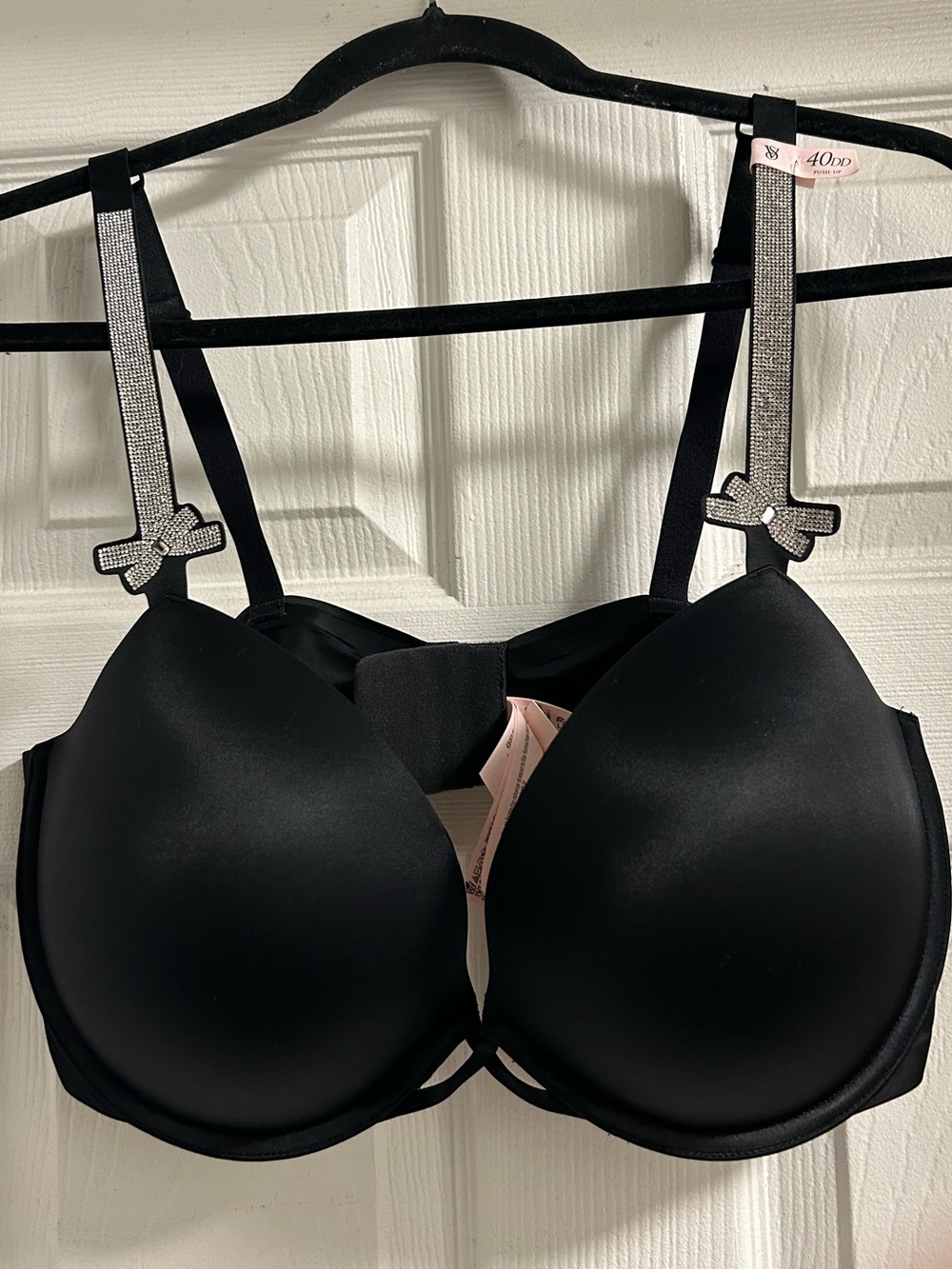 Victoria's Secret Black Push-Up Bra with Rhinestone Bow Straps